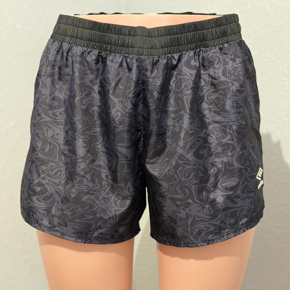 Umbro Running Shorts Women M Black Gray Swirl Athletic 3" Inseam